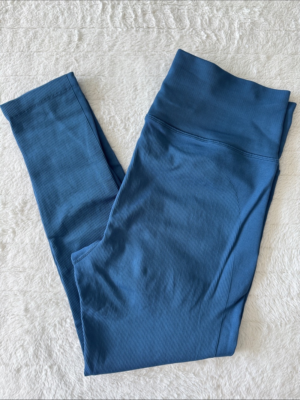 EUC Athleta High-Waisted Ribbed Blue Leggings | Size L